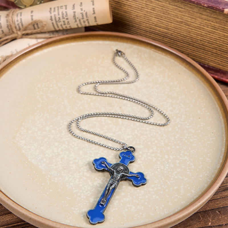 Christianartworkshop Halskette mit Anhänger im Retro-Stil, mehrfarbig, klassisches Kruzifix, Glaube, Schutz