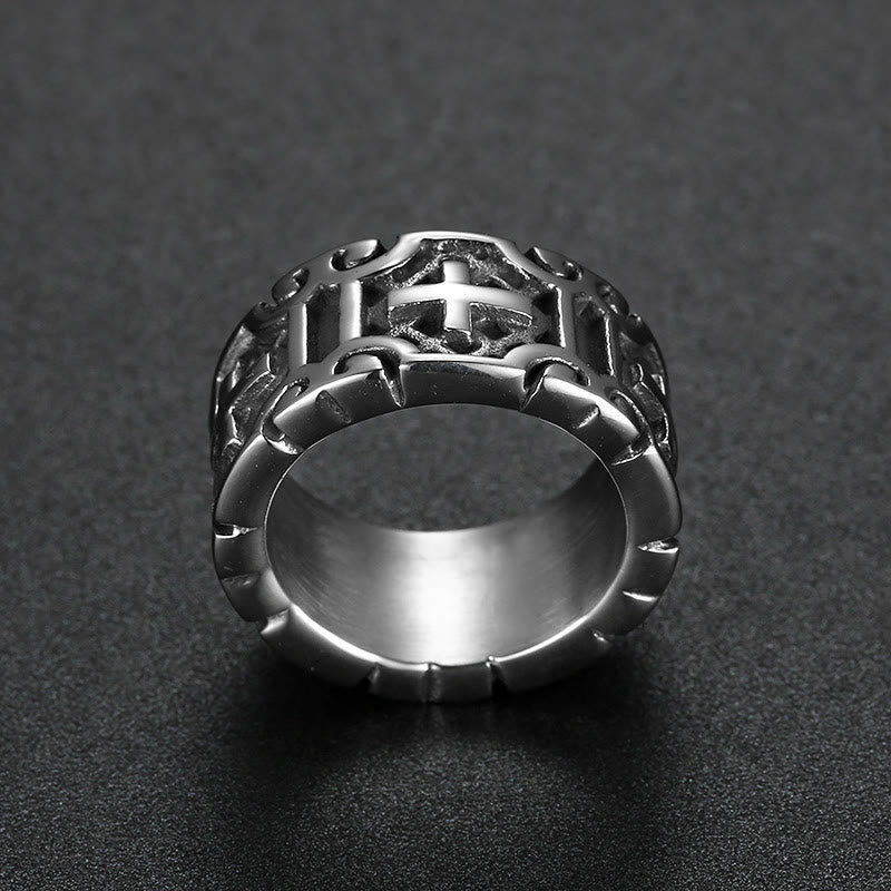 Christianartworkshop Ring aus Edelstahl im Retro-Stil mit Kreuzgravur, Glaubensschutz