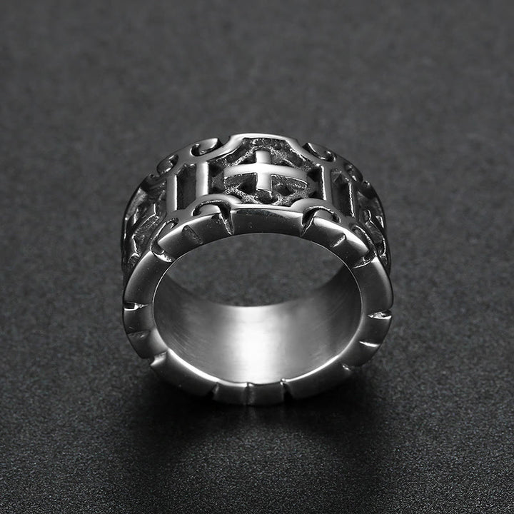 Christianartworkshop Ring aus Edelstahl im Retro-Stil mit Kreuzgravur, Glaubensschutz