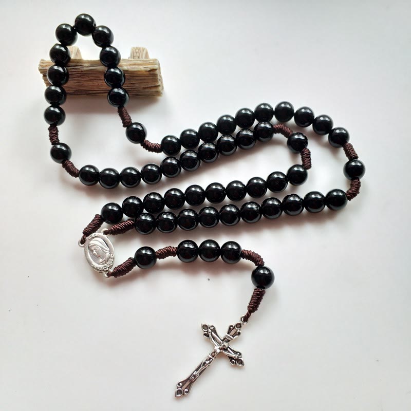 Christianartworkshop Rosenkranz „Unsere Liebe Frau und Kruzifix“ aus 10 mm rundem, blau/schwarzem Acryl-Nylonband