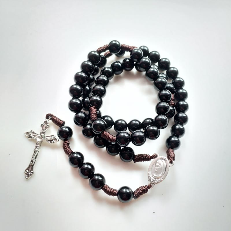 Christianartworkshop Rosenkranz „Unsere Liebe Frau und Kruzifix“ aus 10 mm rundem, blau/schwarzem Acryl-Nylonband