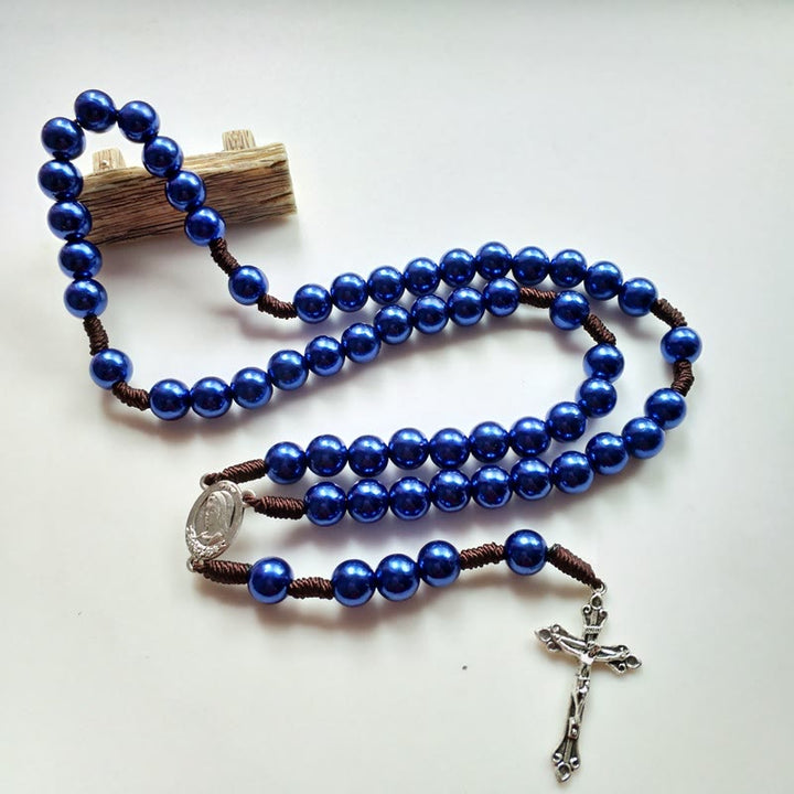 Christianartworkshop Rosenkranz „Unsere Liebe Frau und Kruzifix“ aus 10 mm rundem, blau/schwarzem Acryl-Nylonband