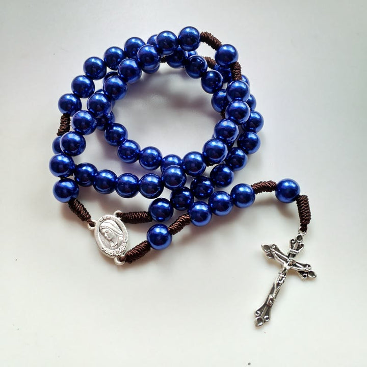 Christianartworkshop Rosenkranz „Unsere Liebe Frau und Kruzifix“ aus 10 mm rundem, blau/schwarzem Acryl-Nylonband