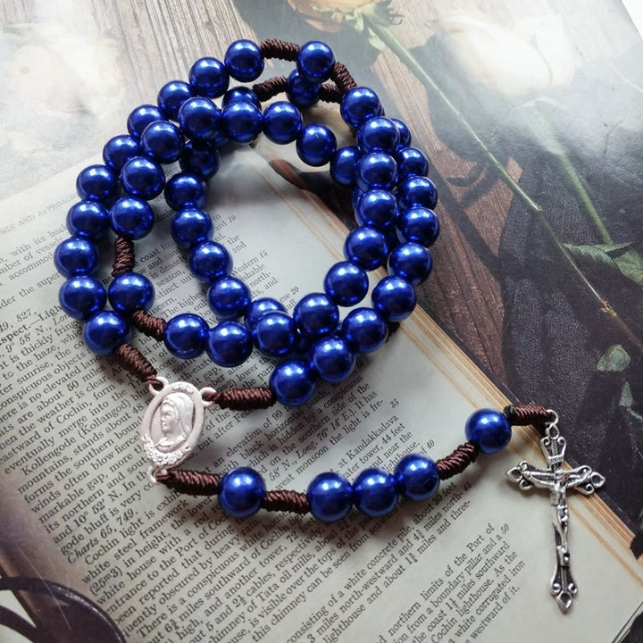 Christianartworkshop Rosenkranz „Unsere Liebe Frau und Kruzifix“ aus 10 mm rundem, blau/schwarzem Acryl-Nylonband