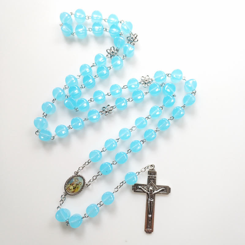 Christianartworkshop Rosenkranz mit Kette aus blauer Acryllegierung der Heiligen Familie und Kruzifix, 10 mm, Polyeder