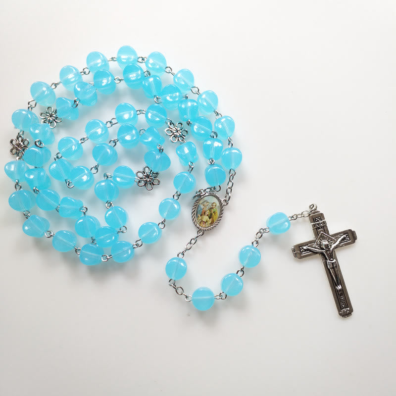Christianartworkshop Rosenkranz mit Kette aus blauer Acryllegierung der Heiligen Familie und Kruzifix, 10 mm, Polyeder