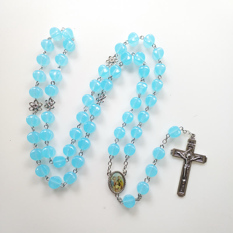 Christianartworkshop Rosenkranz mit Kette aus blauer Acryllegierung der Heiligen Familie und Kruzifix, 10 mm, Polyeder