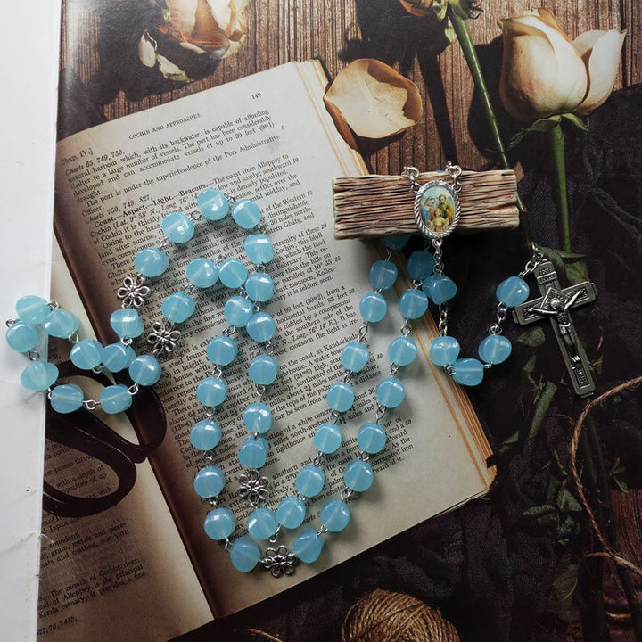 Christianartworkshop Rosenkranz mit Kette aus blauer Acryllegierung der Heiligen Familie und Kruzifix, 10 mm, Polyeder