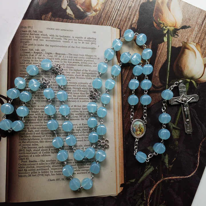 Christianartworkshop Rosenkranz mit Kette aus blauer Acryllegierung der Heiligen Familie und Kruzifix, 10 mm, Polyeder