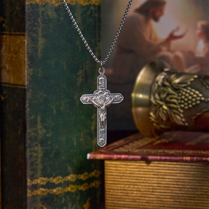Christianartworkshop Halskette mit Anhänger im Retro-Stil, altes Handwerk, Jesus-Kruzifix und Engeln
