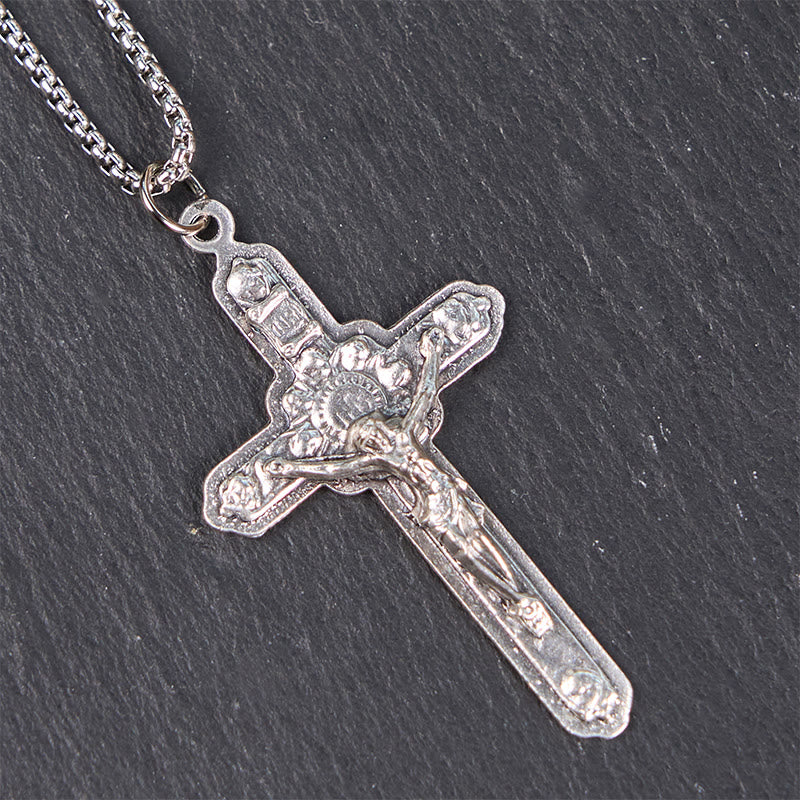 Christianartworkshop Halskette mit Anhänger im Retro-Stil, altes Handwerk, Jesus-Kruzifix und Engeln