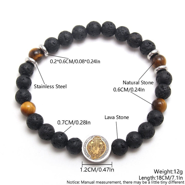Christianartworkshop Armband mit Vulkanstein, gelbes Tigerauge, Heiliger Benedikt