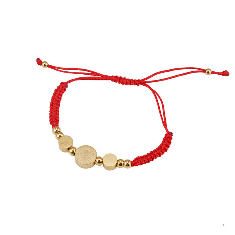 Christianartworkshop Edelstahl geflochtenes Armband mit St. Benedikt-Anhänger in schwarzer Kordel