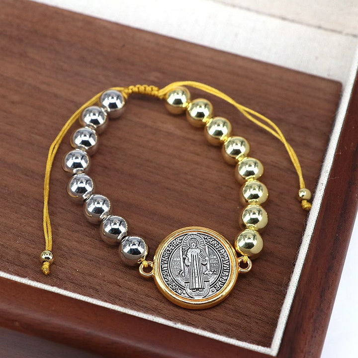 Christianartworkshop Kupferperlen St. Benedikt-Medaille Zweifarbiges verstellbares Armband