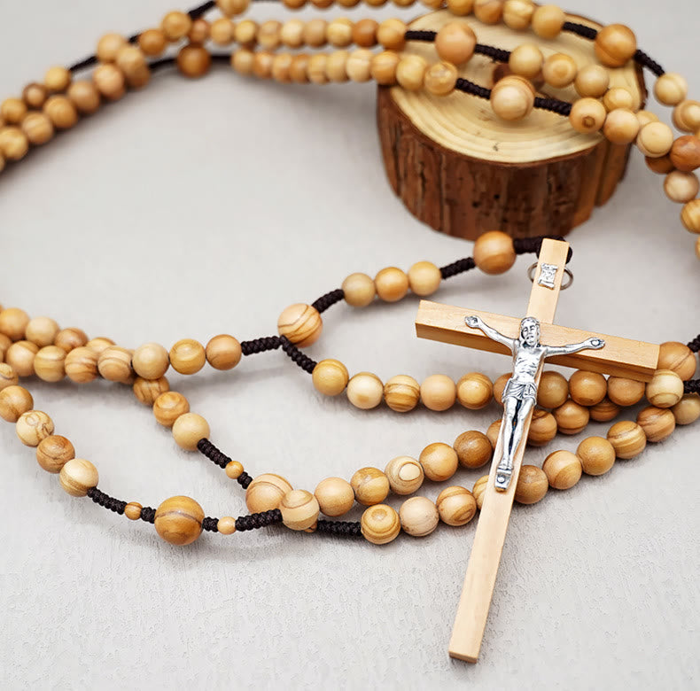 Christianartworkshop 12 mm Olivenholzperlen, fünfzehn Jahrzehnte Gebetsrosenkranz der Seligen