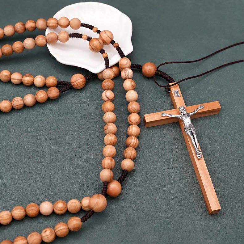 Christianartworkshop 12 mm Olivenholzperlen, fünfzehn Jahrzehnte Gebetsrosenkranz der Seligen
