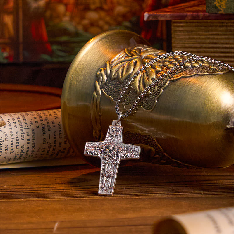 Christianartworkshop Halskette mit Anhänger im Retro-Stil „Jesus und seine Schafe, der gute Hirte“