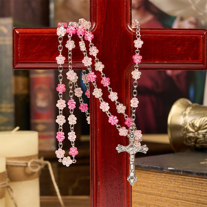 Christianartworkshop Rosenkranz mit Herz aus Dornen und Unsere Liebe Frau von Guadalupe, 10 mm Herz, grüne Glaslegierung - Rosa - image 0