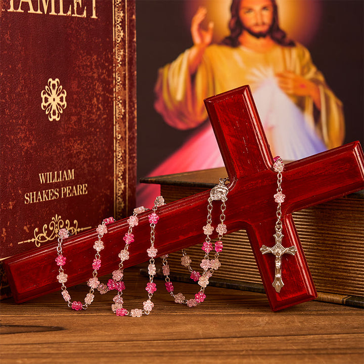 Christianartworkshop Rosenkranz mit Herz aus Dornen und Unsere Liebe Frau von Guadalupe, 10 mm Herz, grüne Glaslegierung
