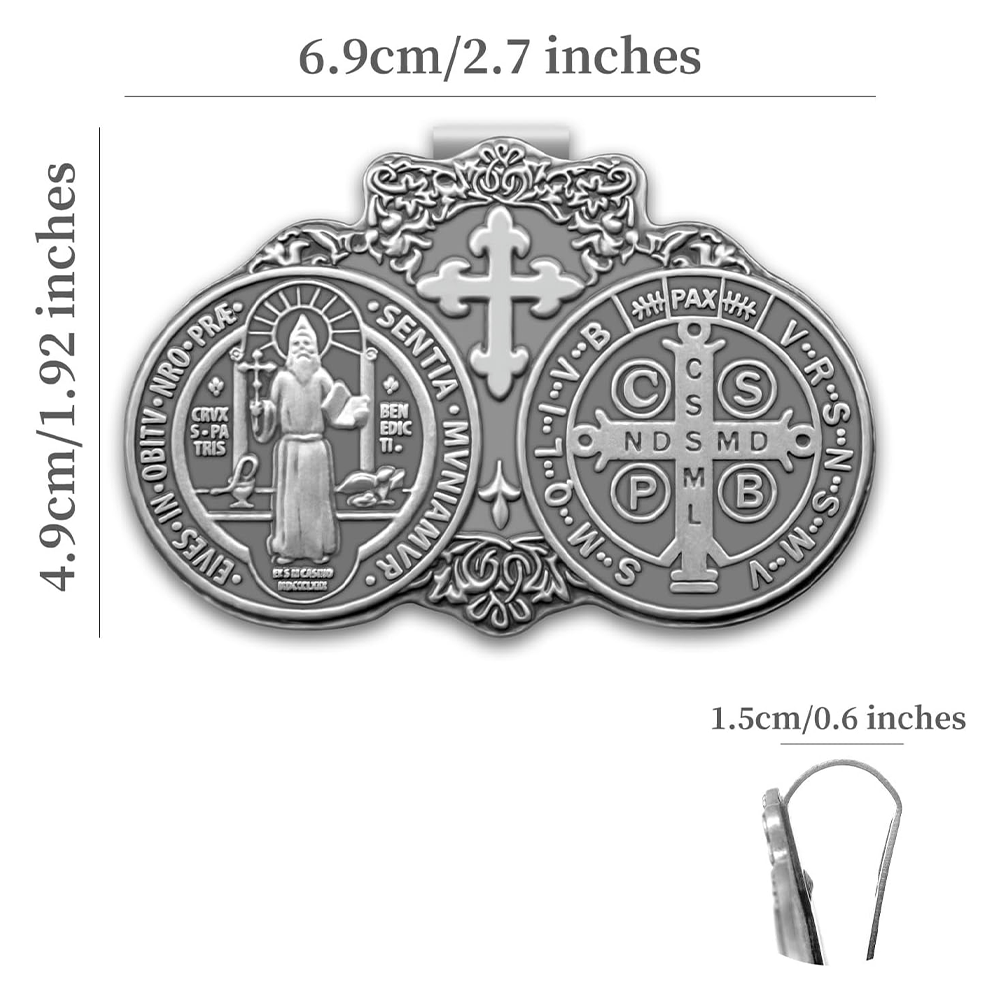 Christianartworkshop St. Benedikt, beschütze deine Reise, zwei Medaillen, Metall-Visierclips