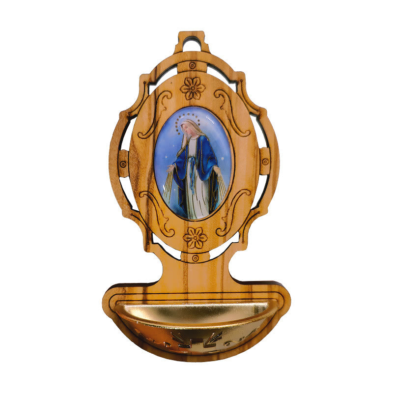 Christianartworkshop Wundertätige Medaille Weihwasserbecken Olivenholz Mariä Himmelfahrt  - image 7