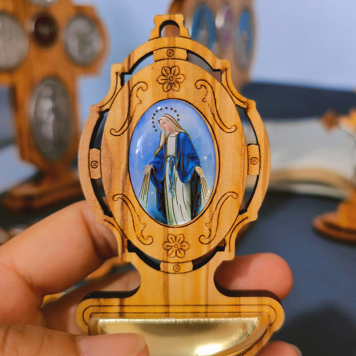Christianartworkshop Wundertätige Medaille Weihwasserbecken Olivenholz Mariä Himmelfahrt  - image 1