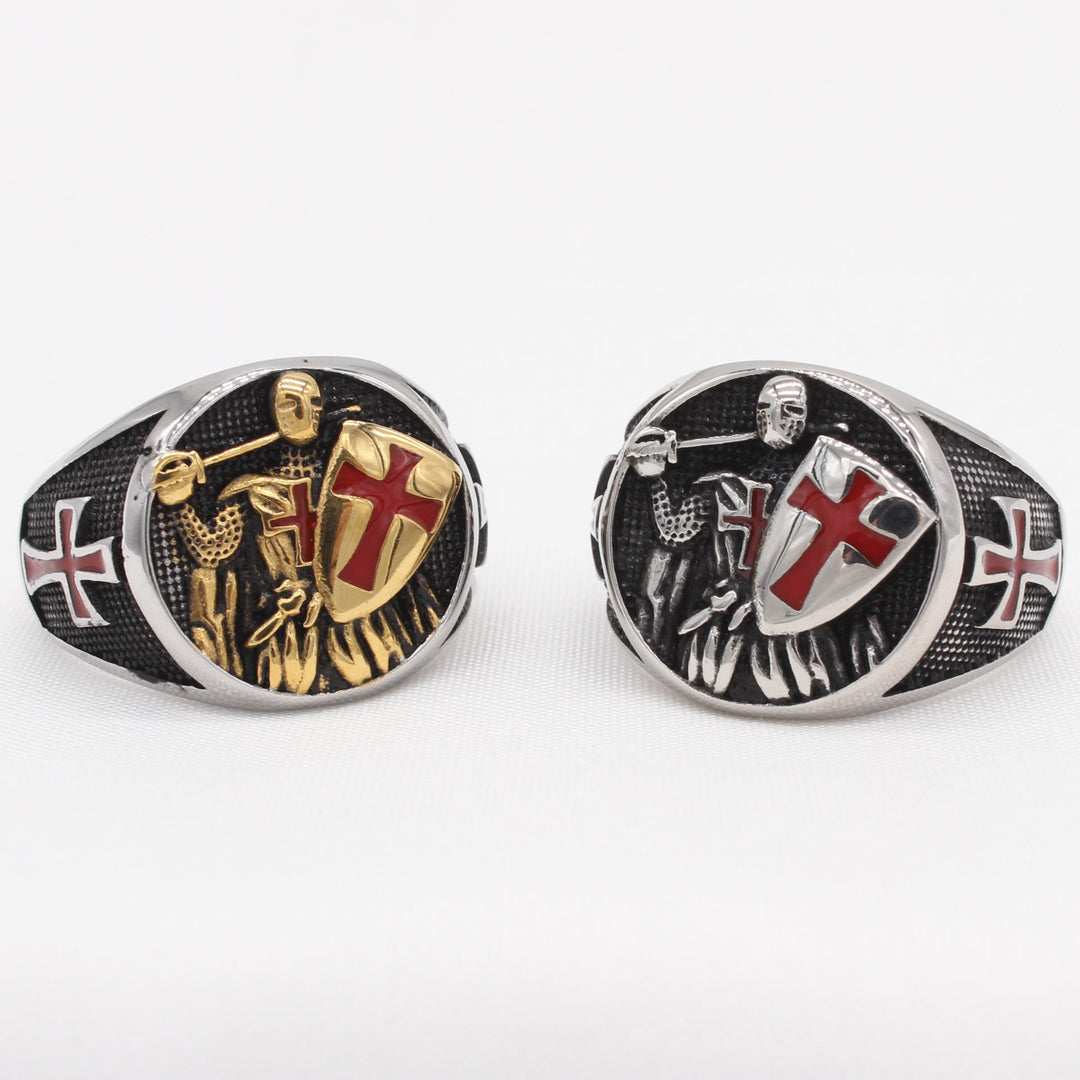 Christianartworkshop Ring im Retro-Klassik-Stil mit Tempelritter-Schild, schützt Ihren Glauben, 2 Farben