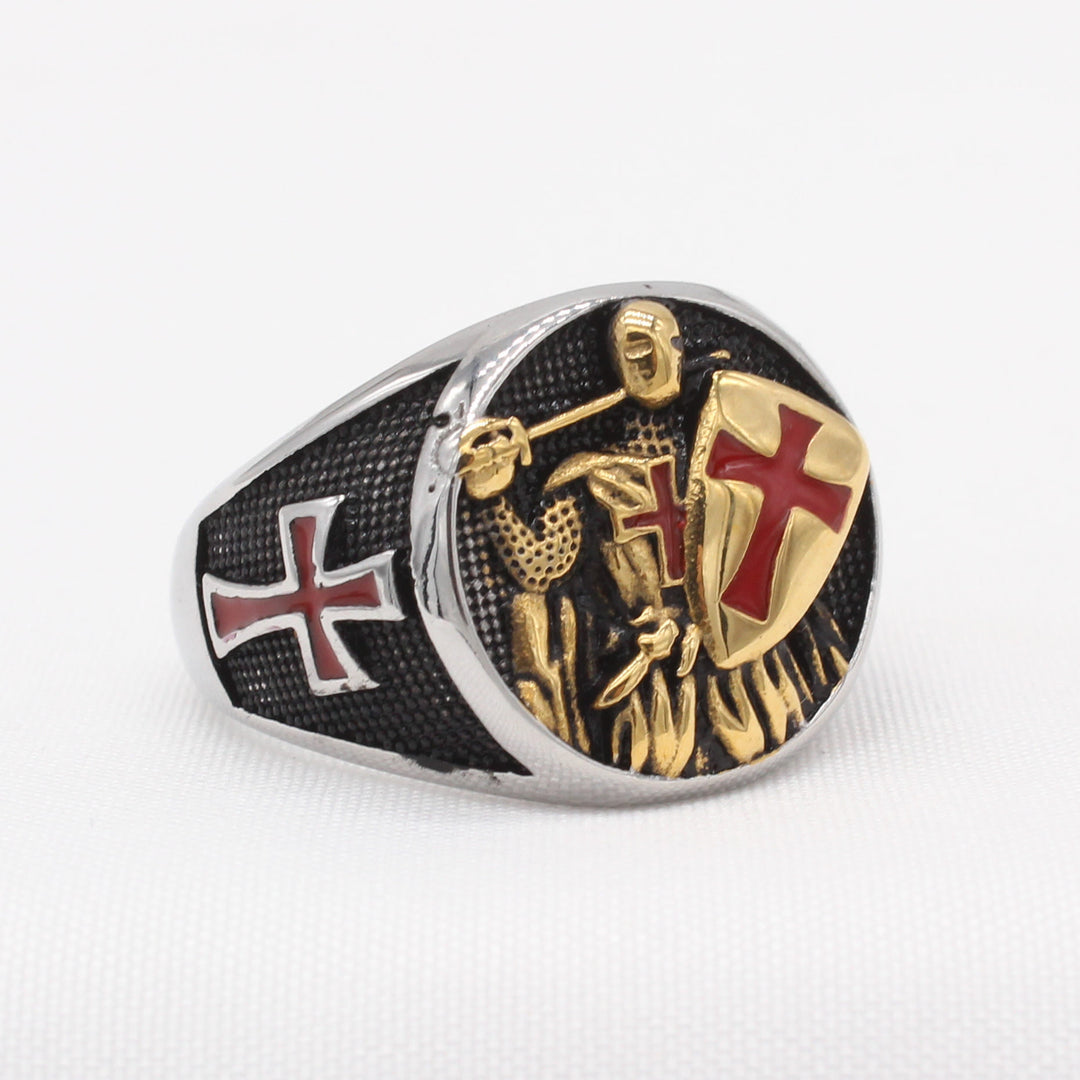 Christianartworkshop Ring im Retro-Klassik-Stil mit Tempelritter-Schild, schützt Ihren Glauben, 2 Farben