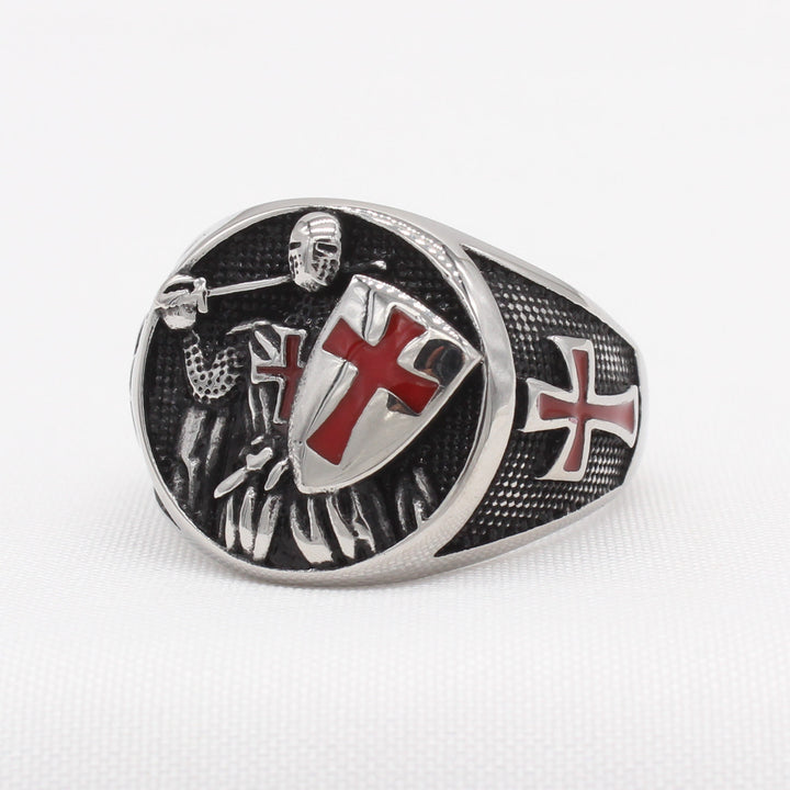Christianartworkshop Ring im Retro-Klassik-Stil mit Tempelritter-Schild, schützt Ihren Glauben, 2 Farben