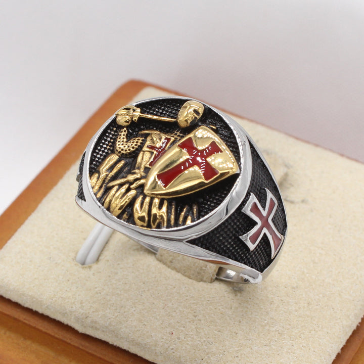 Christianartworkshop Ring im Retro-Klassik-Stil mit Tempelritter-Schild, schützt Ihren Glauben, 2 Farben