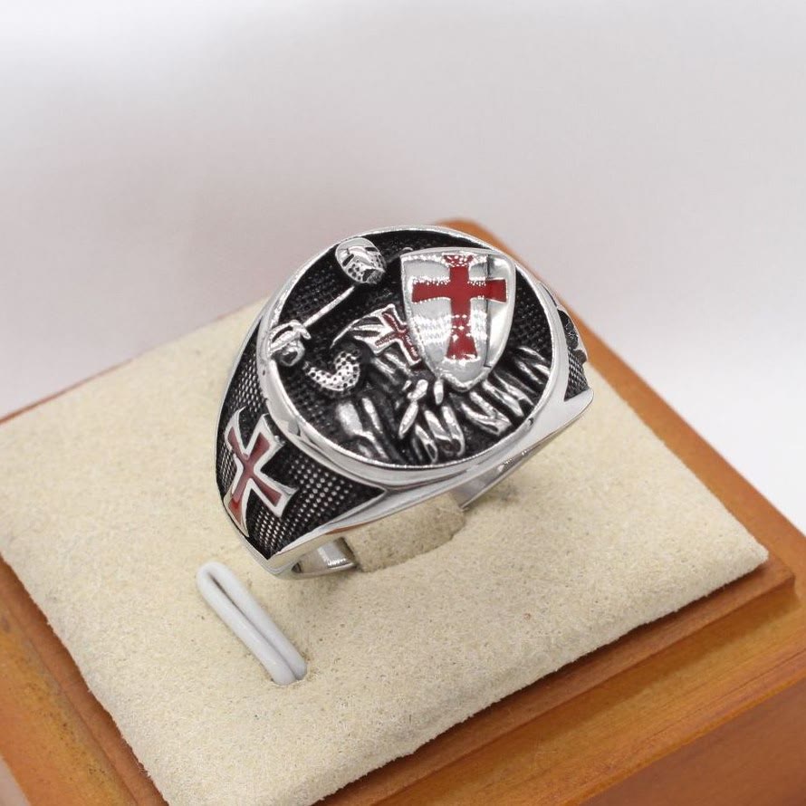 Christianartworkshop Ring im Retro-Klassik-Stil mit Tempelritter-Schild, schützt Ihren Glauben, 2 Farben
