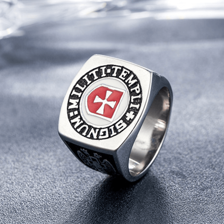 Christianartworkshop Retro-Ring im klassischen Stil der Tempelritter – Signum: Militi Templi