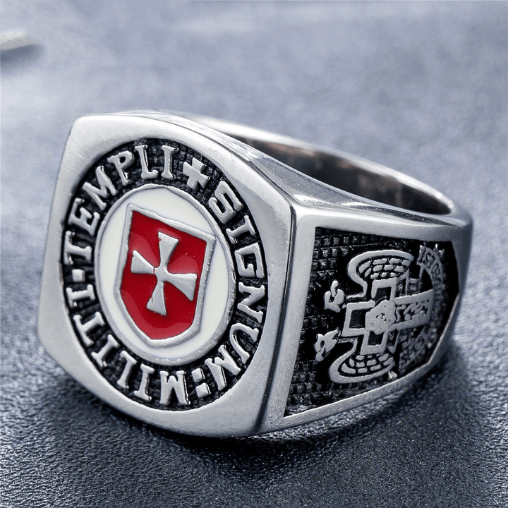 Christianartworkshop Retro-Ring im klassischen Stil der Tempelritter – Signum: Militi Templi