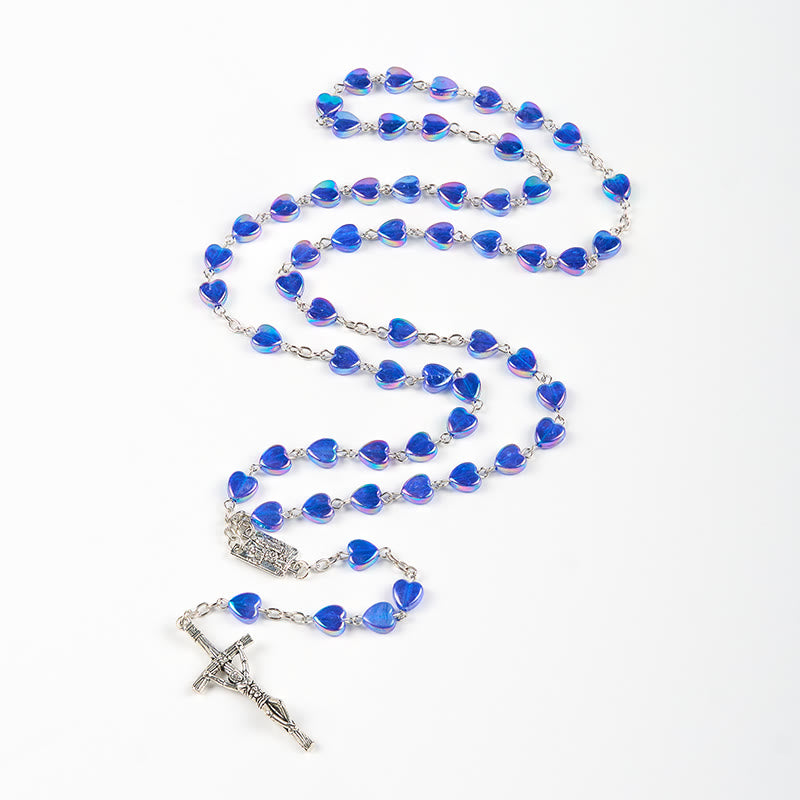 Christianartworkshop Rosenkranz mit Kette „Unsere Liebe Frau“ und Kruzifix, 8 mm Herz, Acryl, blau, Legierung