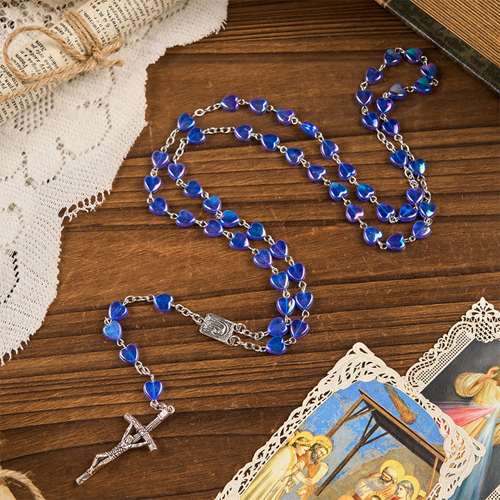 Christianartworkshop Rosenkranz mit Kette „Unsere Liebe Frau“ und Kruzifix, 8 mm Herz, Acryl, blau, Legierung