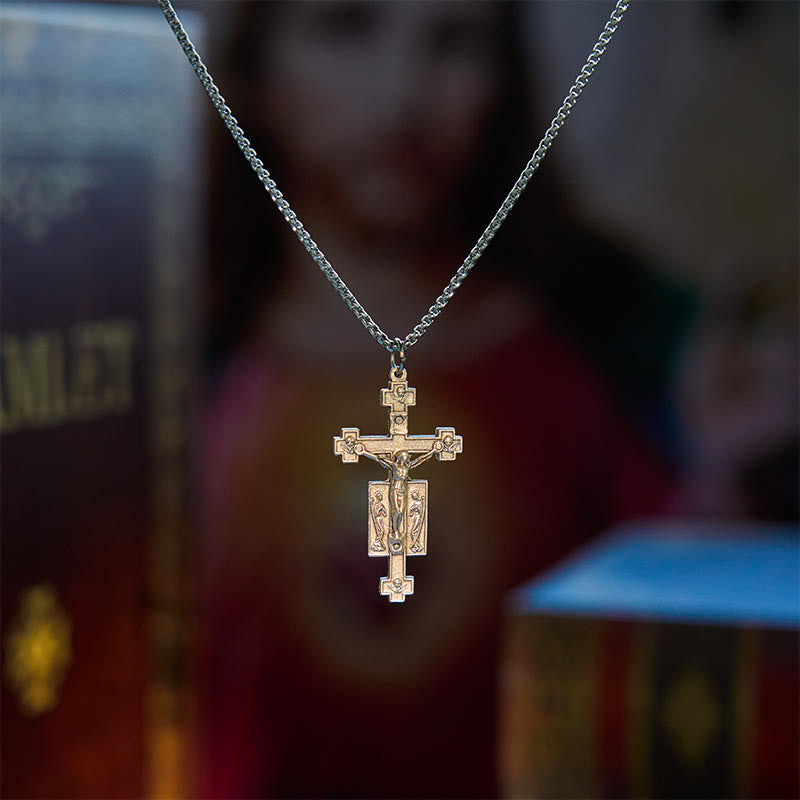Christianartworkshop Exklusive Halskette mit Anhänger Jesus-Kruzifix und Engelssegen