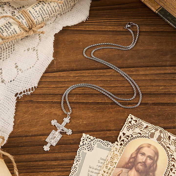 Christianartworkshop Exklusive Halskette mit Anhänger Jesus-Kruzifix und Engelssegen