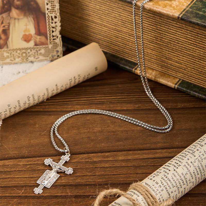 Christianartworkshop Exklusive Halskette mit Anhänger Jesus-Kruzifix und Engelssegen