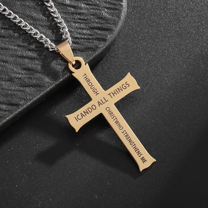 Christianartworkshop Halskette mit Anhänger im minimalistischen Stil „I CAN DO ALL THINGS“ mit Kreuzsymbol