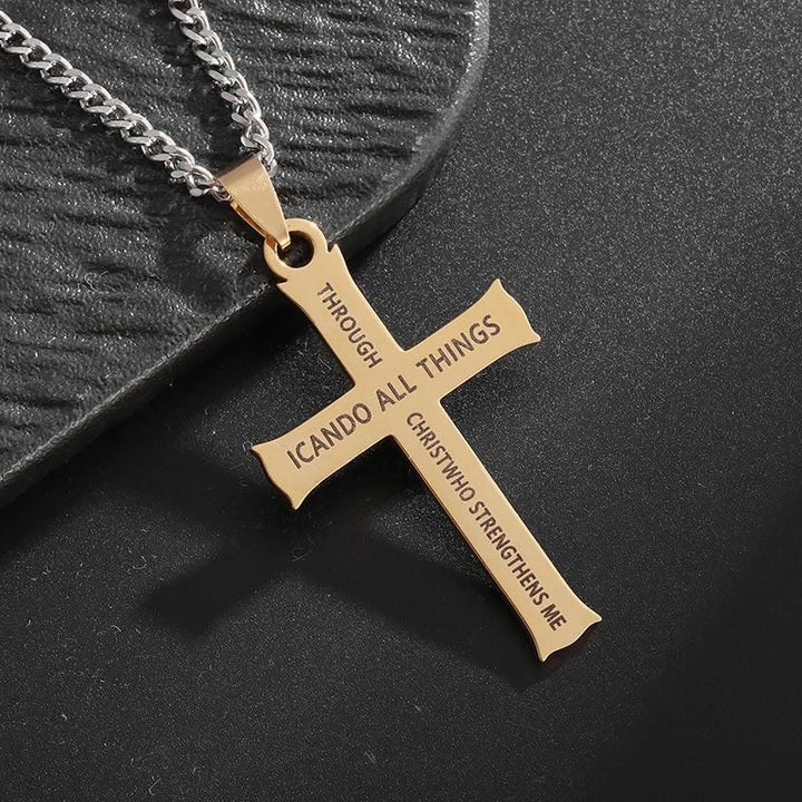 Christianartworkshop Halskette mit Anhänger im minimalistischen Stil „I CAN DO ALL THINGS“ mit Kreuzsymbol