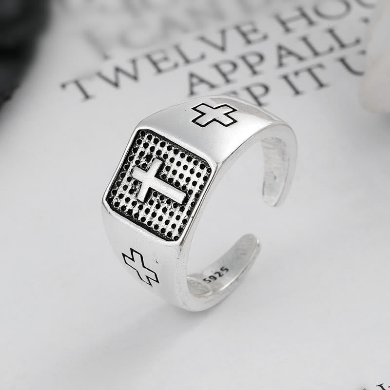 Christianartworkshop Minimalistischer, verstellbarer Glaubensring aus 925er Sterlingsilber mit graviertem Kreuz - Geeignet für US-Größen 5-10 - image 0