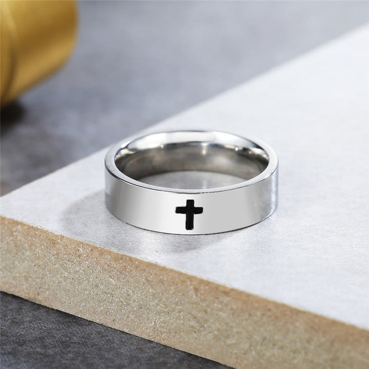 Christianartworkshop Titan-Glaubensring im minimalistischen Stil mit glänzendem Kreuz und Gravur