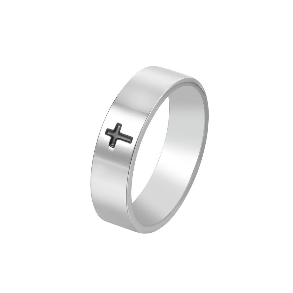Christianartworkshop Titan-Glaubensring im minimalistischen Stil mit glänzendem Kreuz und Gravur