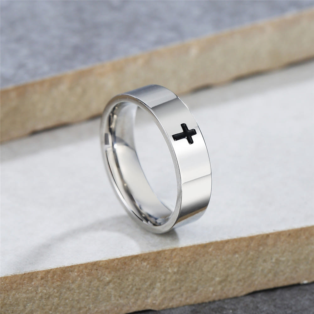 Christianartworkshop Titan-Glaubensring im minimalistischen Stil mit glänzendem Kreuz und Gravur