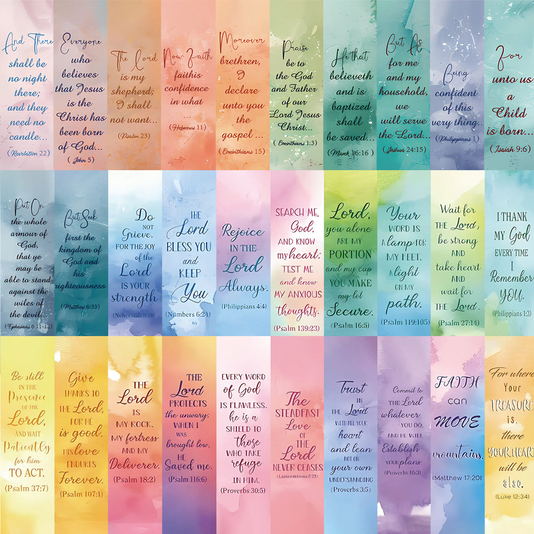 Christianartworkshop Lesezeichen mit inspirierenden Zitaten und Bibelversen, Aquarell, 30 Stück/Set