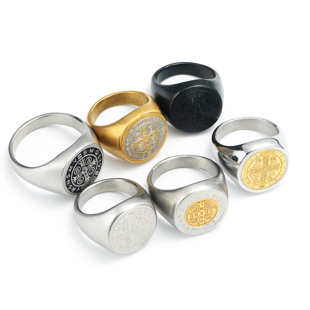 Christianartworkshop 8 Stile Retro Klassisch St. Benedikt Symbol Graviert Schutzring - image 21