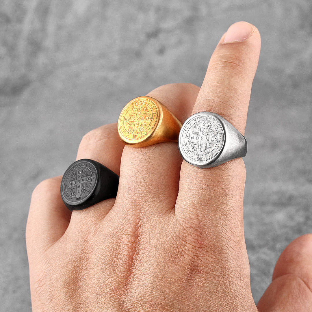 Christianartworkshop 8 Stile Retro Klassisch St. Benedikt Symbol Graviert Schutzring - image 15