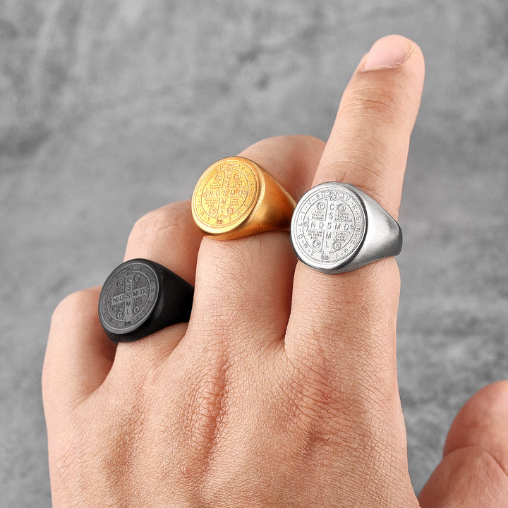 Christianartworkshop 8 Stile Retro Klassisch St. Benedikt Symbol Graviert Schutzring - image 15