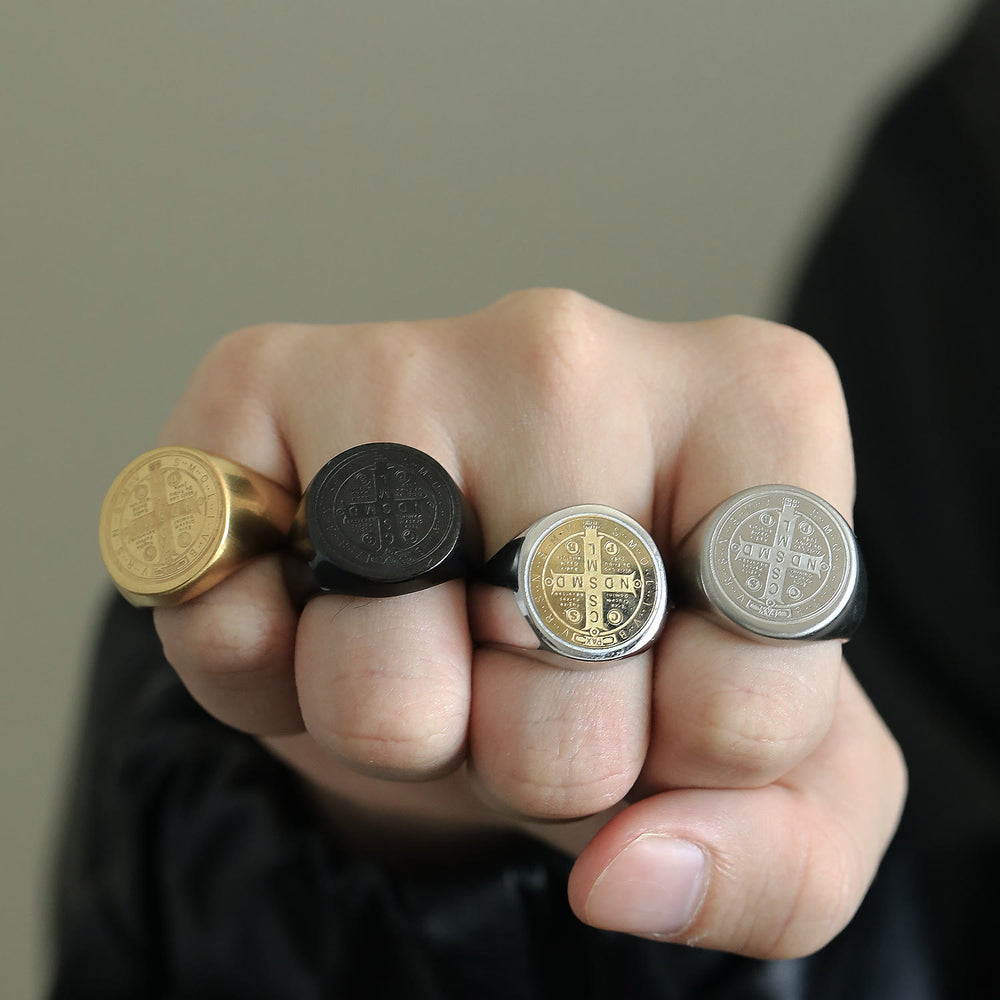 Christianartworkshop 8 Stile Retro Klassisch St. Benedikt Symbol Graviert Schutzring - image 1