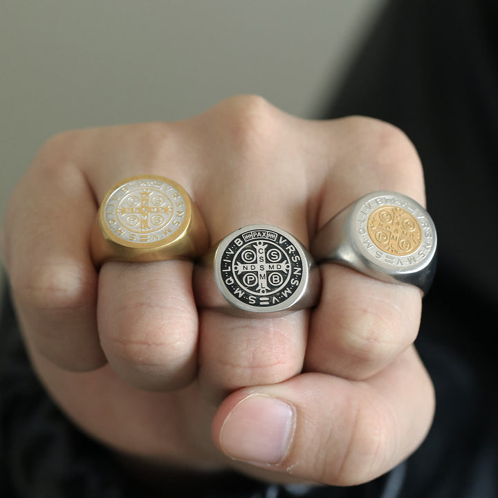 Christianartworkshop 8 Stile Retro Klassisch St. Benedikt Symbol Graviert Schutzring - image 14